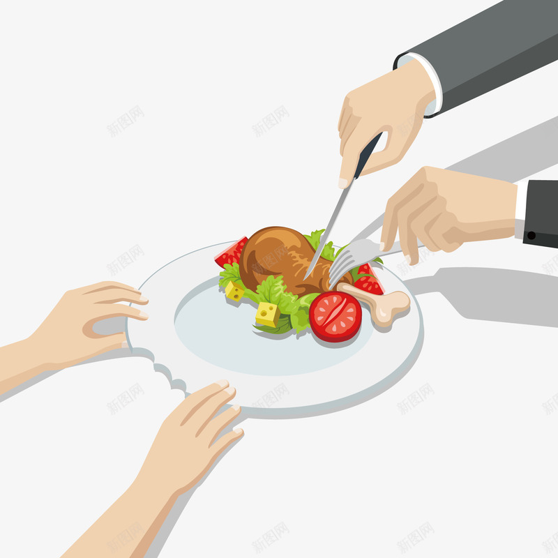 享受美食的商务男女矢量图ai免抠素材_88icon https://88icon.com 人物 商务 食物 餐具 鸡腿 矢量图