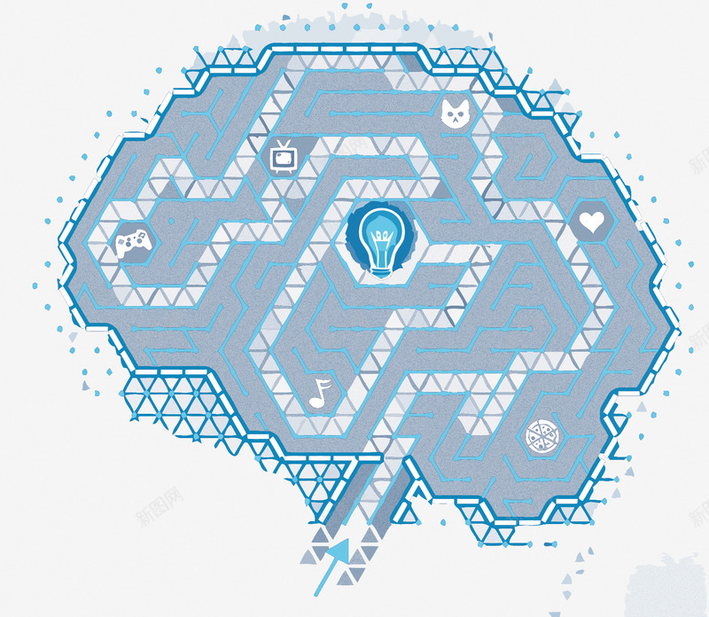 蓝色大脑迷宫png免抠素材_88icon https://88icon.com 儿童迷宫 卡通 手绘 灯泡 矢量迷宫 蓝色 迷宫 迷宫PNG矢量图 迷宫免扣PNG图 迷宫线路