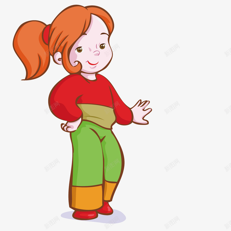 灵动女孩png免抠素材_88icon https://88icon.com 卡通 卡通人物 女孩 平面 手绘 橘色头发 红色上衣 红色鞋子