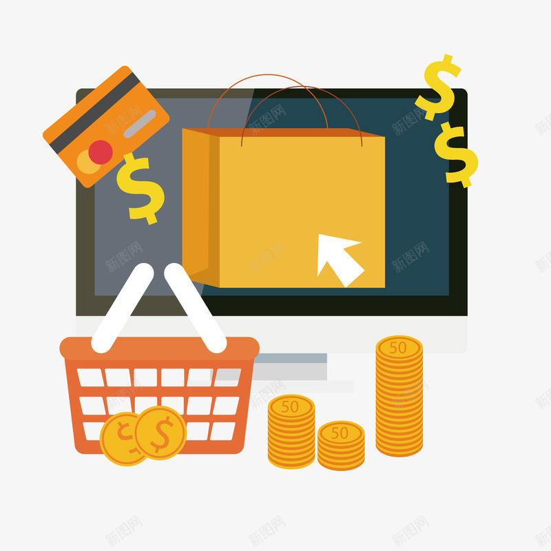 网上购物消费png免抠素材_88icon https://88icon.com 消费 网上 购物 金钱