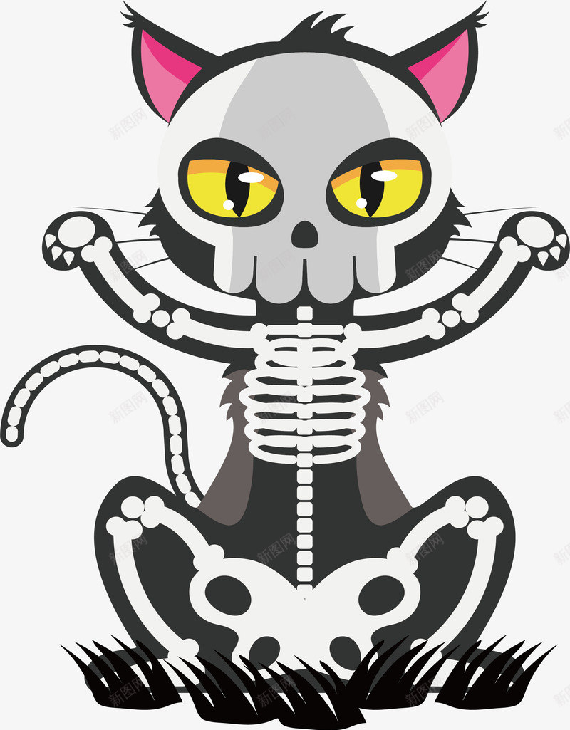 黑色骷髅猫咪矢量图ai免抠素材_88icon https://88icon.com 万圣节 万圣节猫咪 矢量png 骷髅 骷髅猫咪 黑色猫咪 矢量图