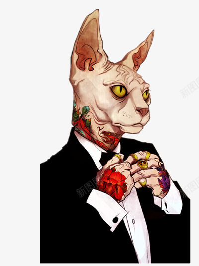 猫先生png免抠素材_88icon https://88icon.com 创意动物 创意猫咪 手绘动物 手绘猫