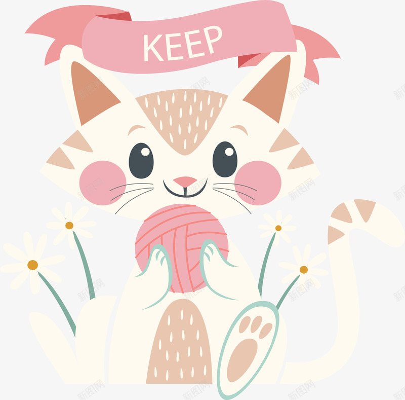 可爱的白色猫咪png免抠素材_88icon https://88icon.com 可爱猫咪 猫咪 玩毛线球 白色猫咪 矢量素材