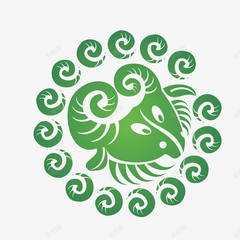 山羊座艺术绿色剪纸矢量图eps免抠素材_88icon https://88icon.com 专业定制 中国 剪纸 绿色 矢量图