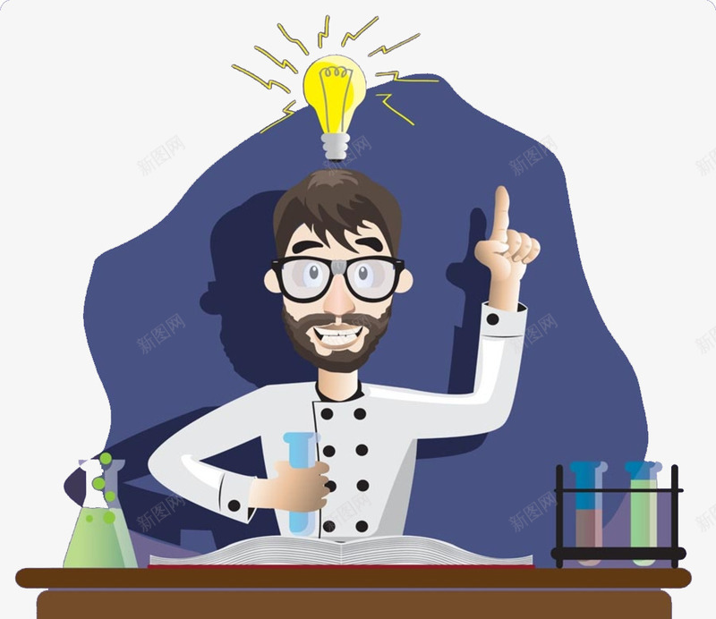 灵感创意png免抠素材_88icon https://88icon.com 卡通人物 发光的灯泡 排忧解难 科学实验 蓝色