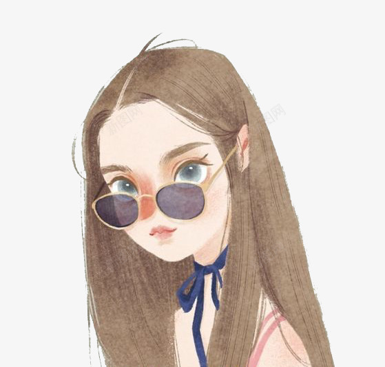卡通女孩png免抠素材_88icon https://88icon.com 卡通 大眼睛 女孩 彩色 手绘 水彩 淑女 眼镜 装饰 长发