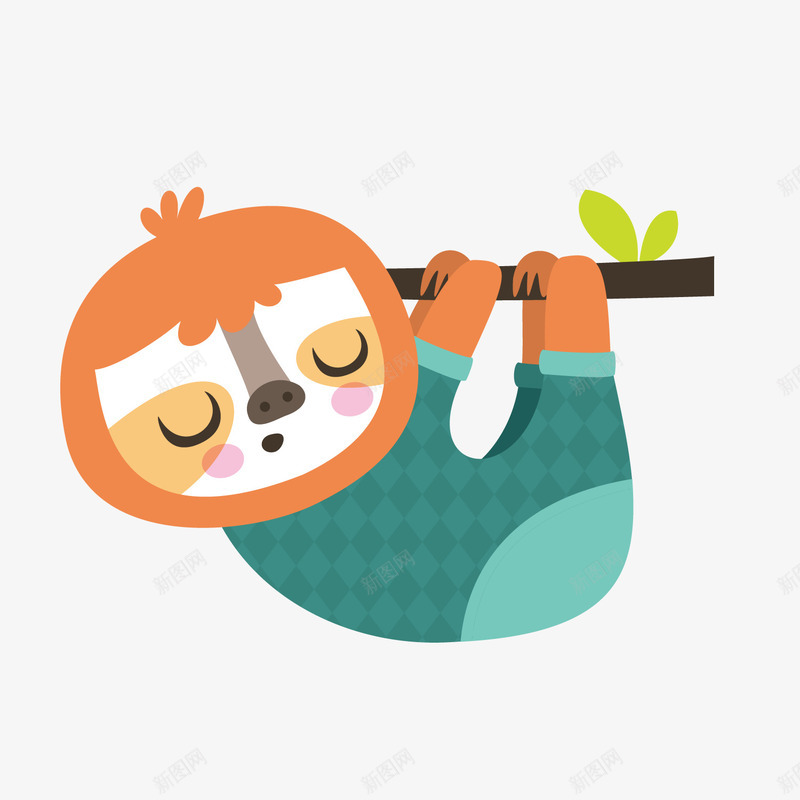 彩色扁平化树懒元素矢量图ai免抠素材_88icon https://88icon.com 动物 卡通插画 彩色 扁平化 树懒 植物 睡觉 绿色 矢量图