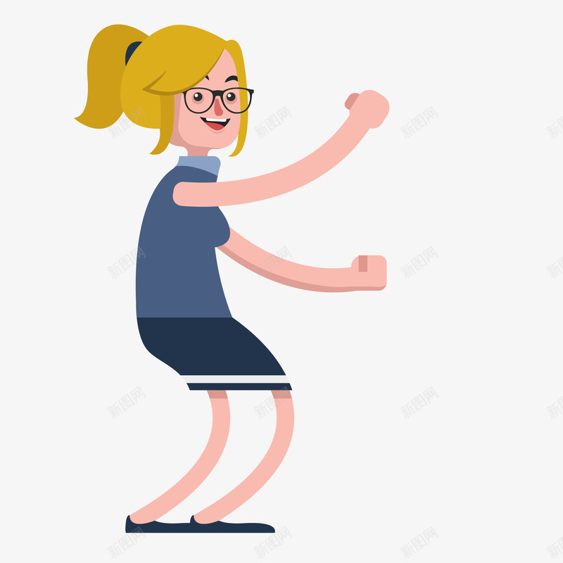 卡通舞蹈的女孩人物矢量图ai免抠素材_88icon https://88icon.com 人物设计 卡通 女孩 戴眼镜 扁平化 笑容 舞蹈 矢量图