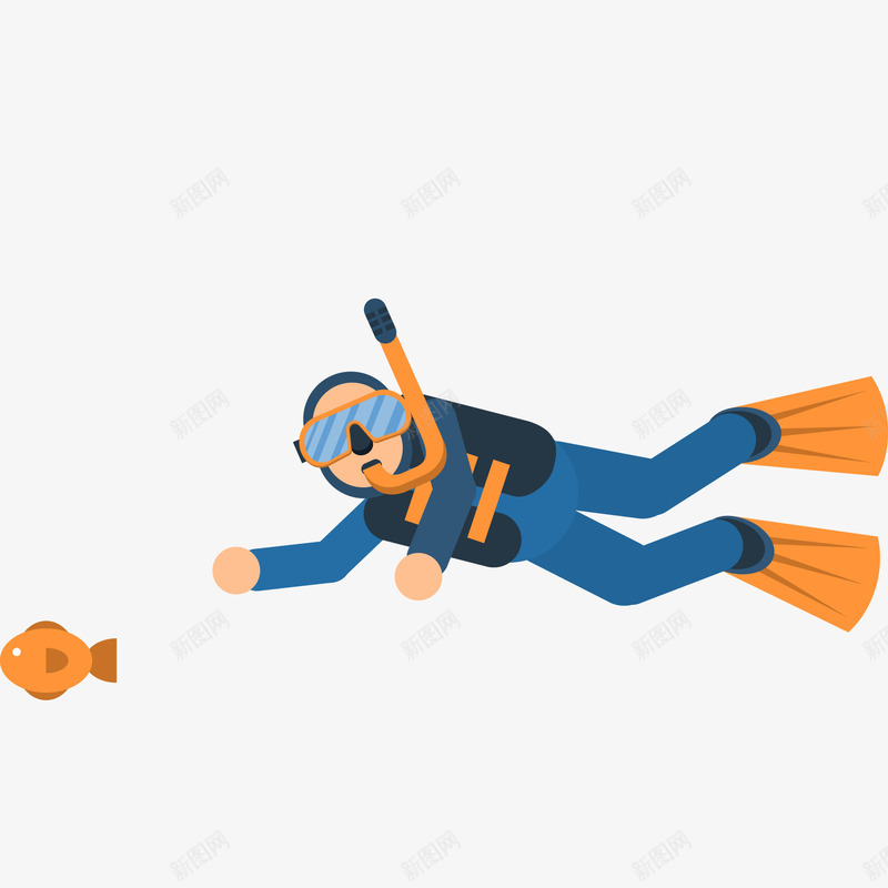卡通手绘追鱼的潜水员矢量图ai免抠素材_88icon https://88icon.com 人物 卡通 捕鱼 潜水员 眼镜 脚蹼 追鱼 矢量图