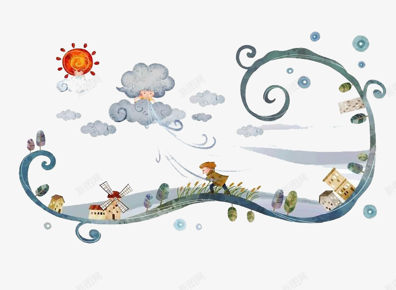 狂风漫天png免抠素材_88icon https://88icon.com 免抠 卡通 手绘 橘色 深蓝色 狂风 素材