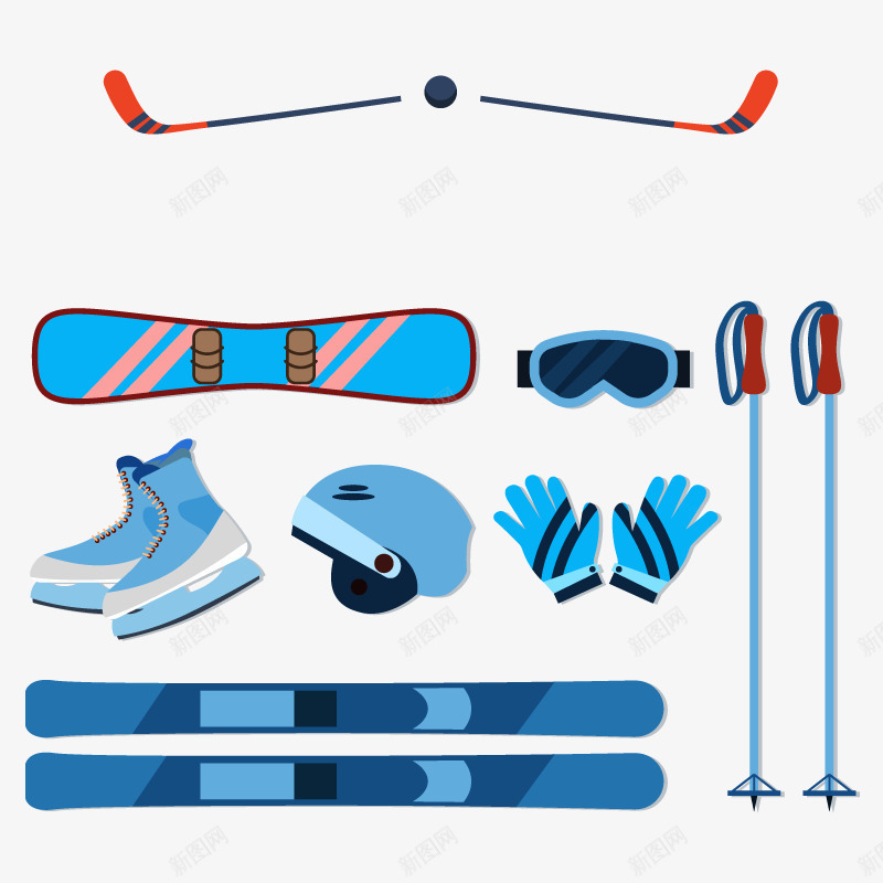 滑雪装备矢量图ai免抠素材_88icon https://88icon.com 滑板 眼镜 高清 矢量图