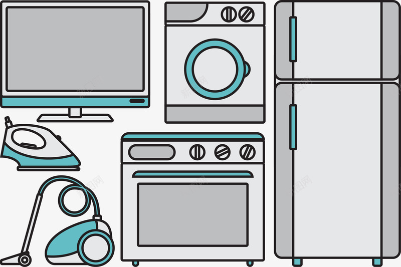 家具家电矢量图ai免抠素材_88icon https://88icon.com 冰箱 吸尘器 家电 洗衣机 电视机 矢量图