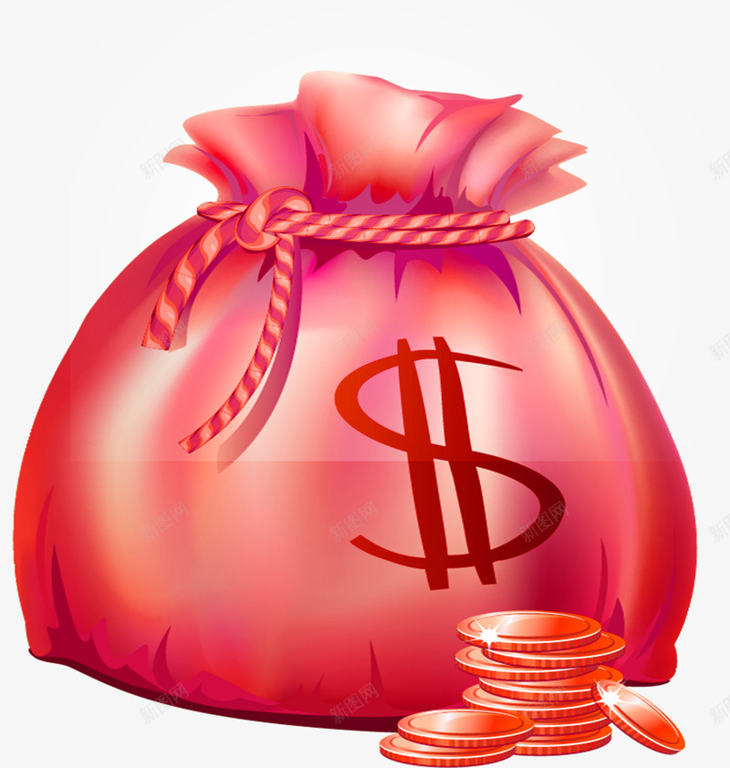 红色大钱袋金币psd免抠素材_88icon https://88icon.com 一袋子金币 免抠钱袋 彩色绳子 红色钱袋 金币 金袋子
