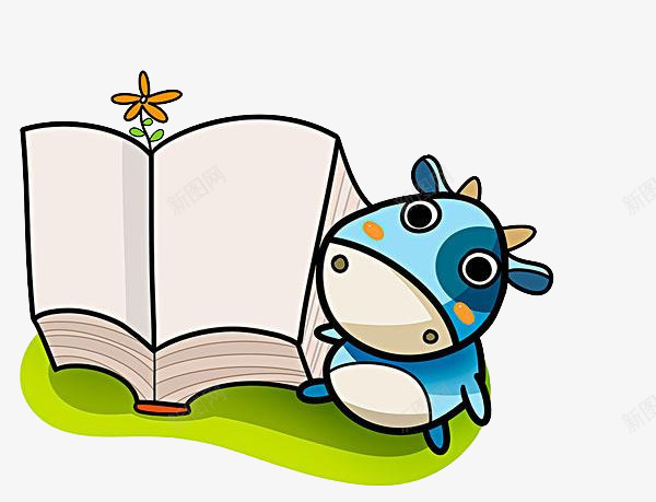 卡通奶牛png免抠素材_88icon https://88icon.com 一只 一本 书本 卡通 可爱 奶牛 手绘 白色 蓝色