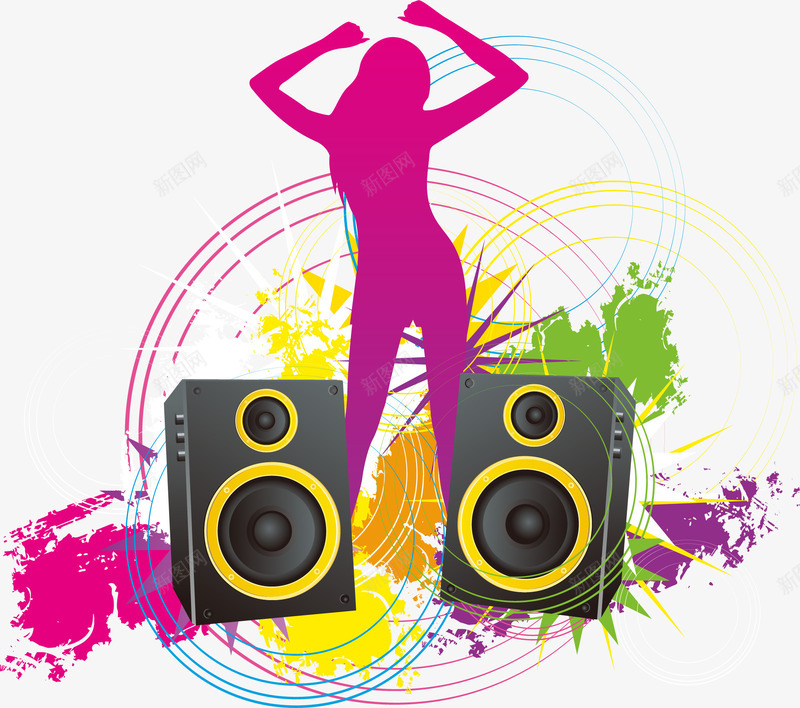 手绘彩色人物音响跳舞图案矢量图ai免抠素材_88icon https://88icon.com 人物 图案 彩色 手绘 跳舞 音响 矢量图