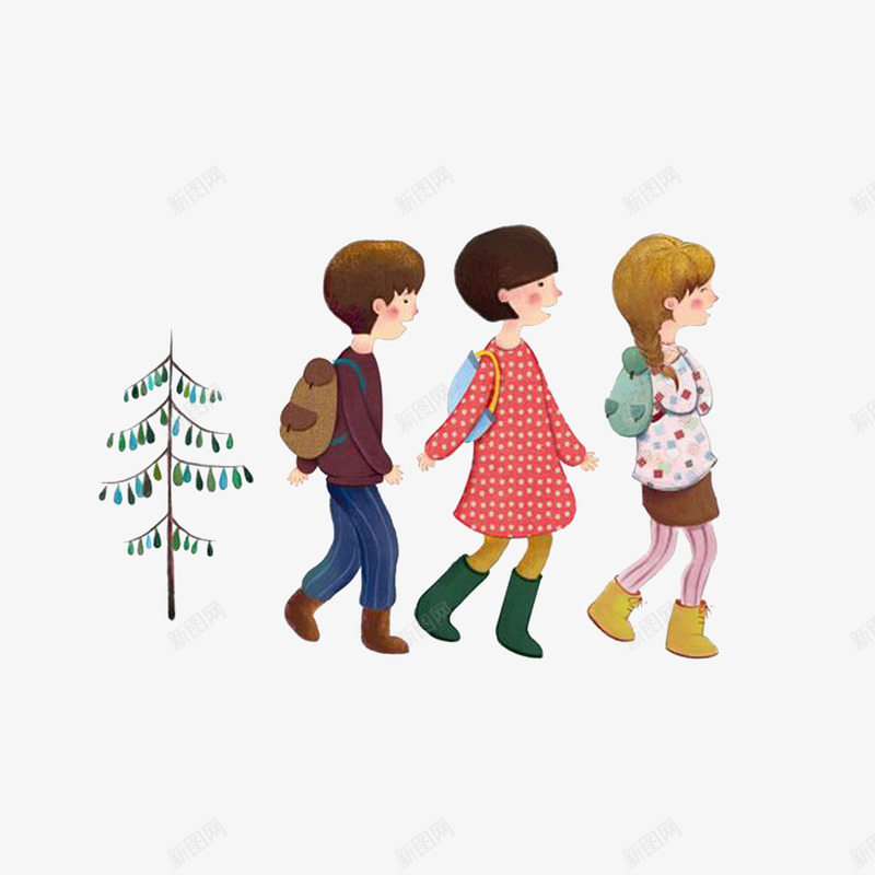 手拉手背书包小孩psd免抠素材_88icon https://88icon.com 卡通手绘 手拉手一起去上学 背书包小孩 长发女孩