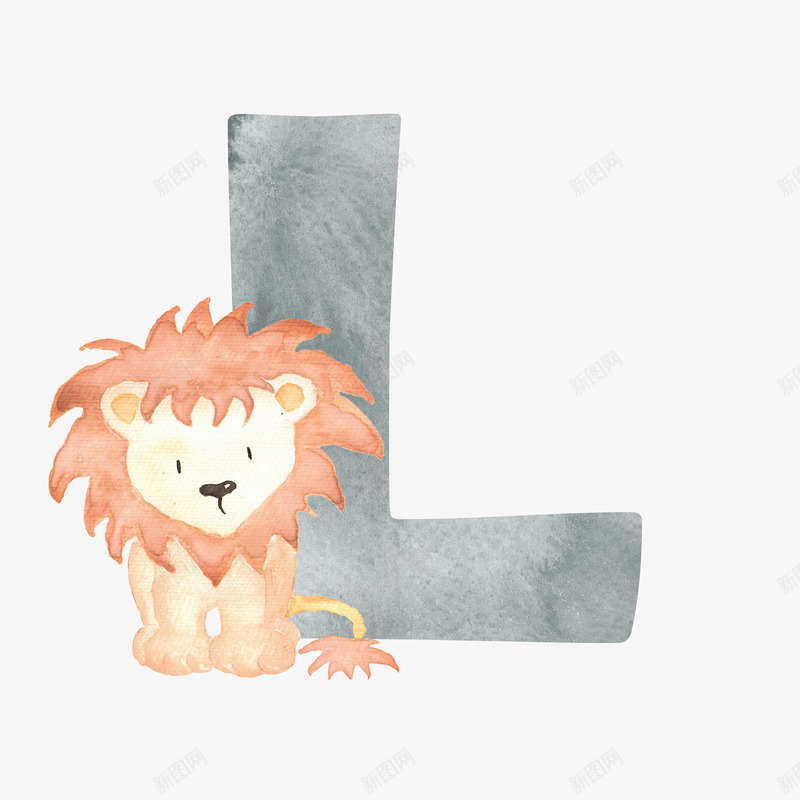 卡通手绘狮子与字母png免抠素材_88icon https://88icon.com 创意 动漫动画 卡通手绘 灰色的字母L 看图识字卡,看图识字 简约 黄色的狮子