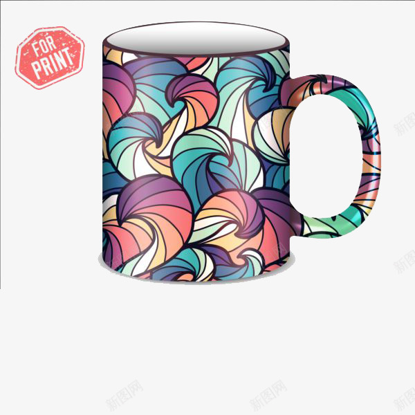 绚烂马克杯png免抠素材_88icon https://88icon.com 杯子 花纹 设计 马克杯