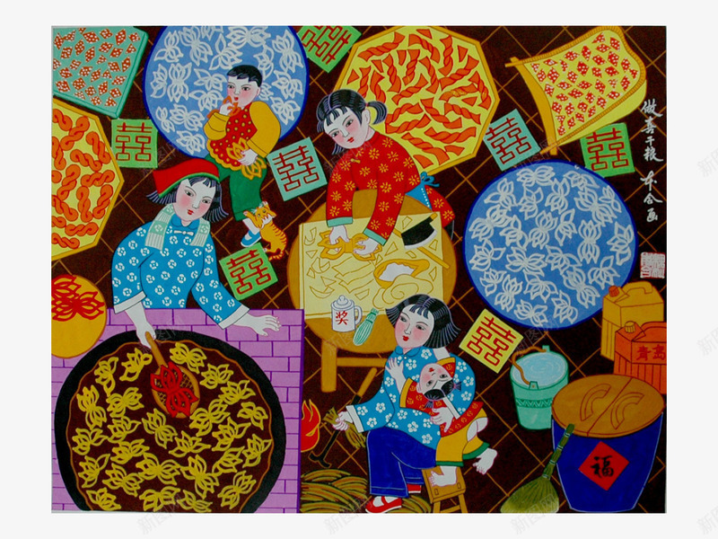 手绘农村炸喜果子png免抠素材_88icon https://88icon.com 农村劳作人民 农民画 手绘农村 炸喜果子