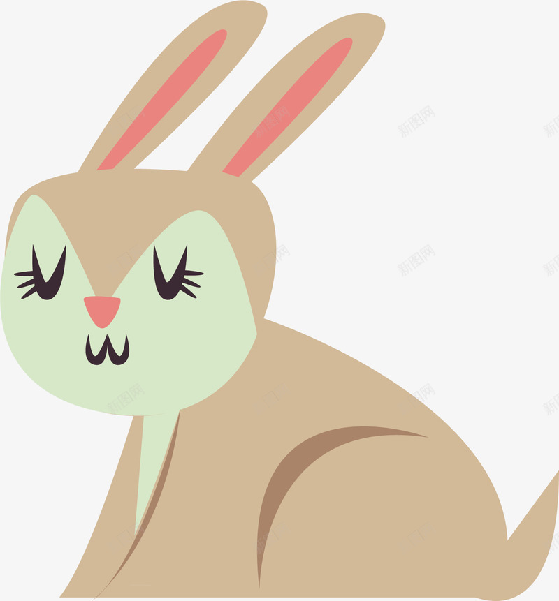 闭眼睛的棕色兔子矢量图ai免抠素材_88icon https://88icon.com 动物 宠物 棕色的兔子 绿色 长耳朵 闭眼 矢量图