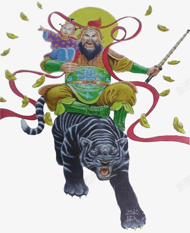 赵公明的片png免抠素材_88icon https://88icon.com 散钱财 背小童 财神赵公明 骑黑虎