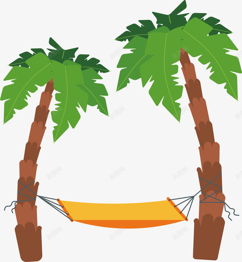 绿色椰树矢量图ai免抠素材_88icon https://88icon.com 手绘 树根 植物 椰树 绿叶 节节高 黄色吊床 矢量图