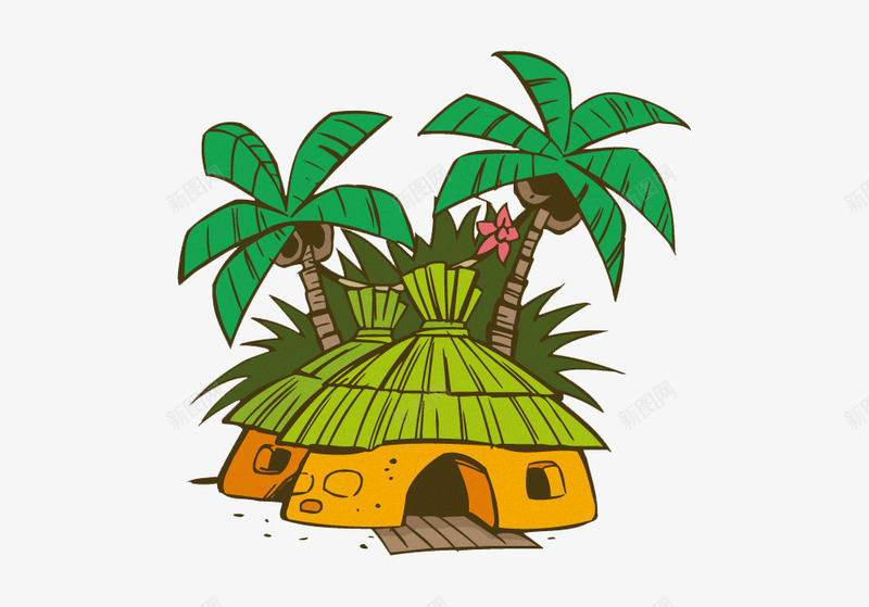 丛林小屋png免抠素材_88icon https://88icon.com 丛林 小屋 椰树 草棚
