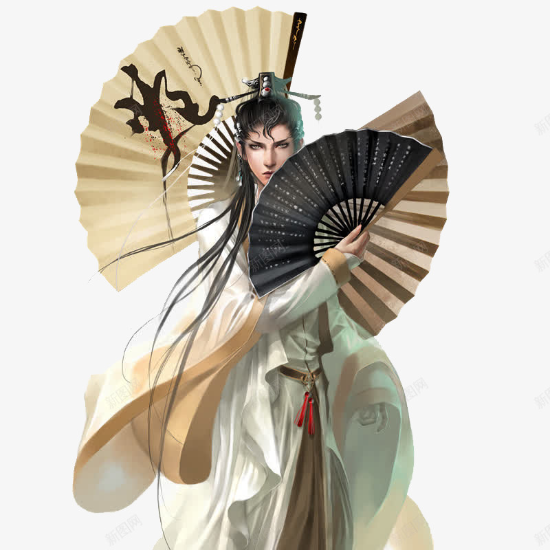 手绘人物插画png免抠素材_88icon https://88icon.com 中国风 人物形象 古代 古装 扇 插画 男