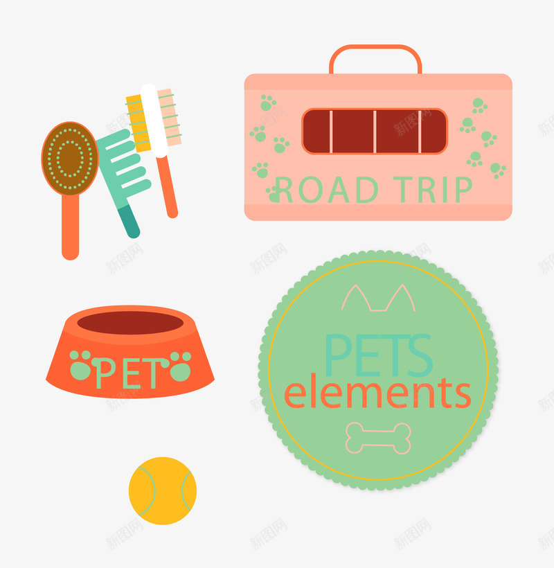 宠物用品矢量图eps免抠素材_88icon https://88icon.com 宠物用品 梳子 毛刷 矢量梳子 矢量图