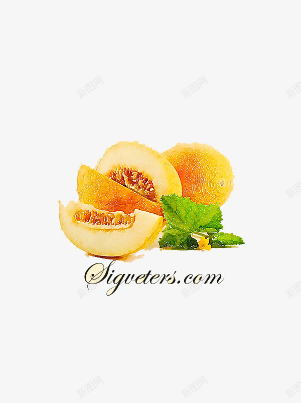 新疆多汁哈密瓜png免抠素材_88icon https://88icon.com 叶子 哈密瓜 多汁 手绘 水果 水粉 甜食