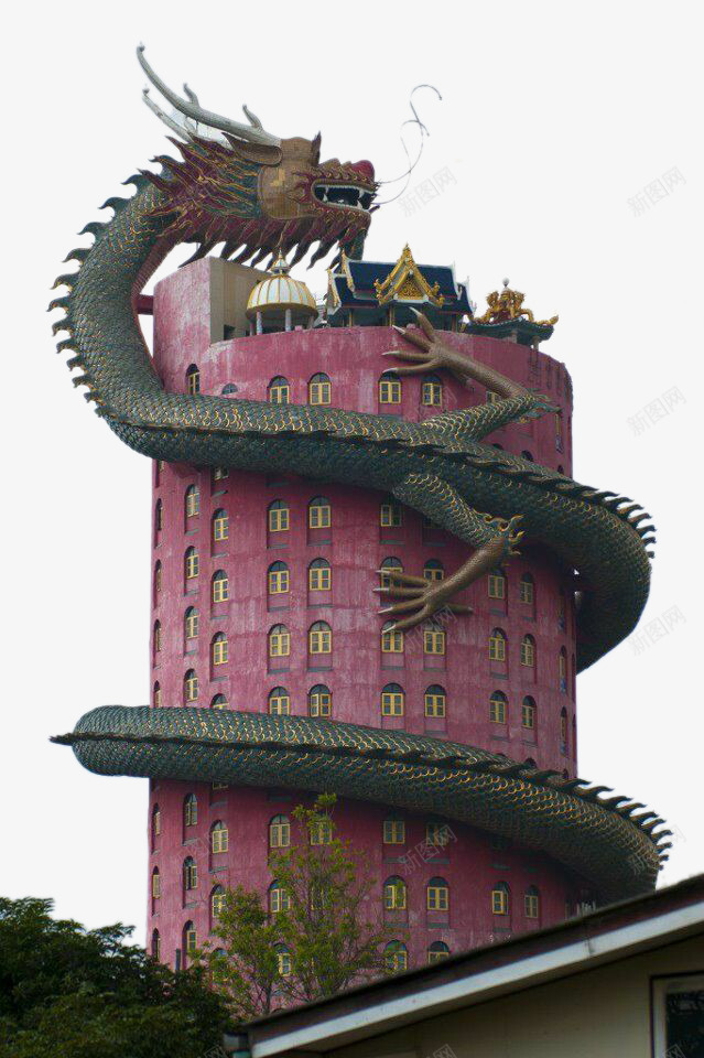 被龙环绕的圆形建筑png免抠素材_88icon https://88icon.com 中国龙 圆形建筑 圆楼 装饰图案