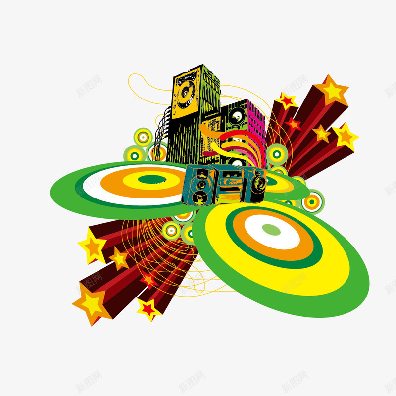 创意音乐时尚音响元素矢量图ai免抠素材_88icon https://88icon.com 时尚 星星 音乐 矢量图
