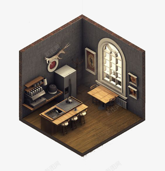 立体房间png免抠素材_88icon https://88icon.com 厨房 厨房设计 家装 立体空间 设计感