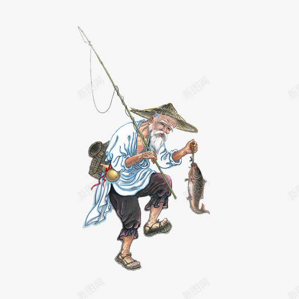 老翁钓鱼psd免抠素材_88icon https://88icon.com 墨画 形象 慈祥的爷爷 水墨 老爷爷 老翁 钓鱼