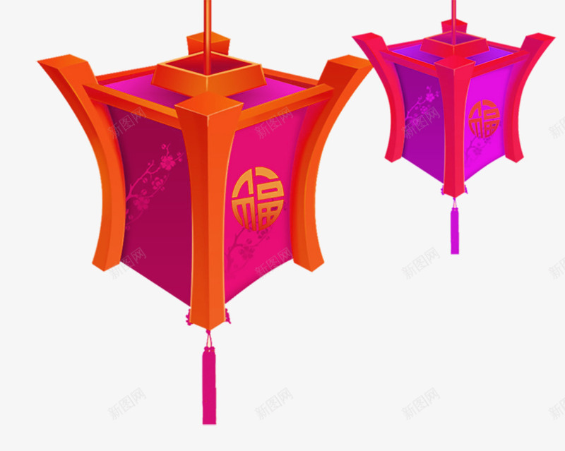 两个红色灯笼png免抠素材_88icon https://88icon.com 元宵 创意 喜庆 红色 节日