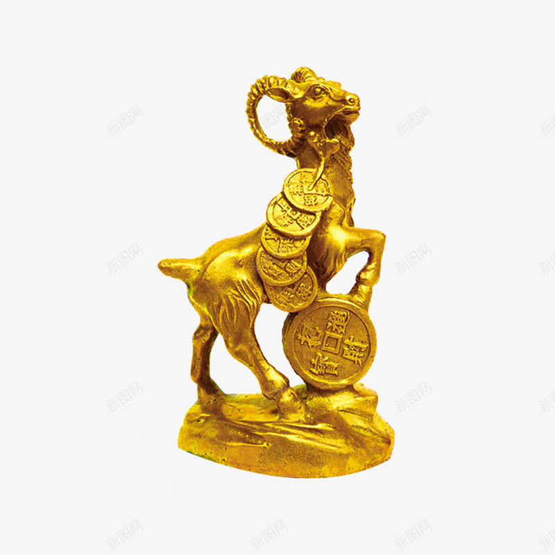 山羊财神png免抠素材_88icon https://88icon.com 山羊 节日 金色 铜钱
