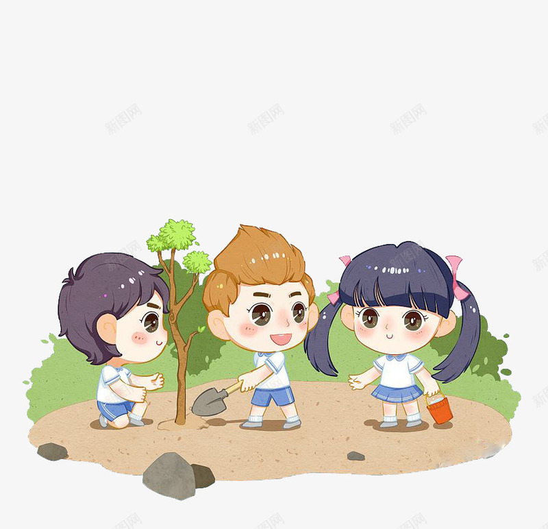 和小伙伴一起植树装饰png免抠素材_88icon https://88icon.com 卡通土堆 卡通手绘 可爱画风 标签 植树节 植物 装饰