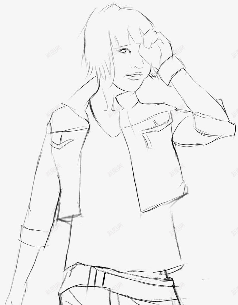 手绘线条服饰模特png免抠素材_88icon https://88icon.com 服饰 模特 线条