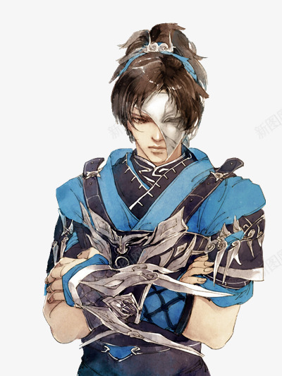 蓝色服饰带面具人物png免抠素材_88icon https://88icon.com 人物 服饰 蓝色 面具