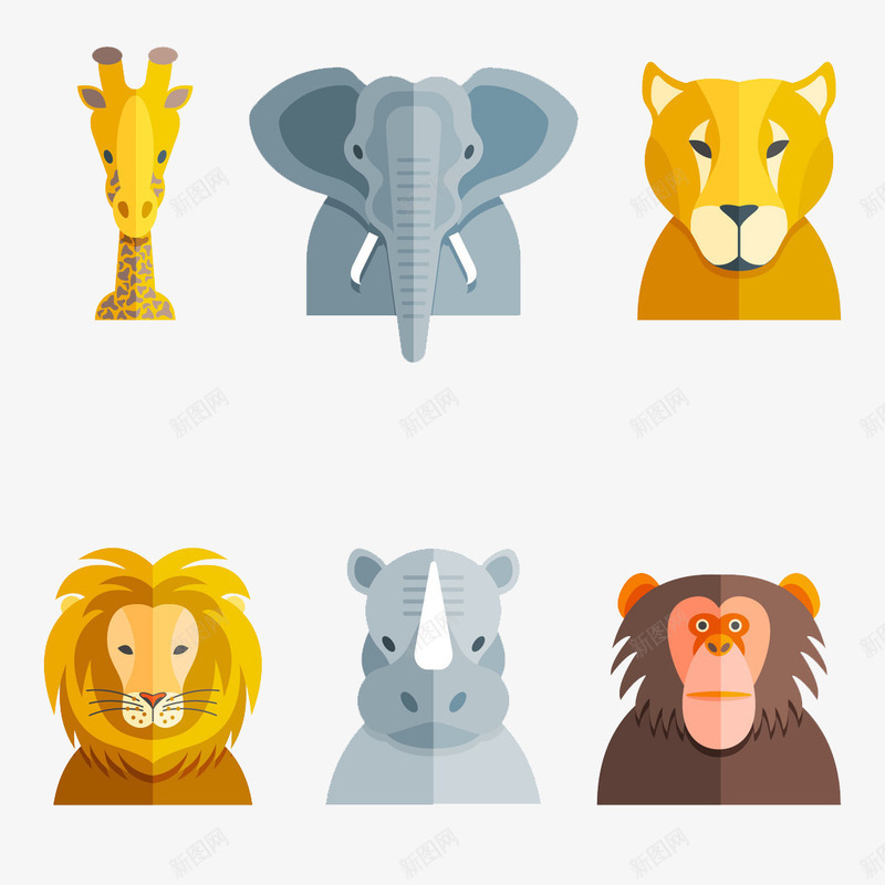 彩色卡通动物png免抠素材_88icon https://88icon.com 大象 狮子 豹子 长颈鹿