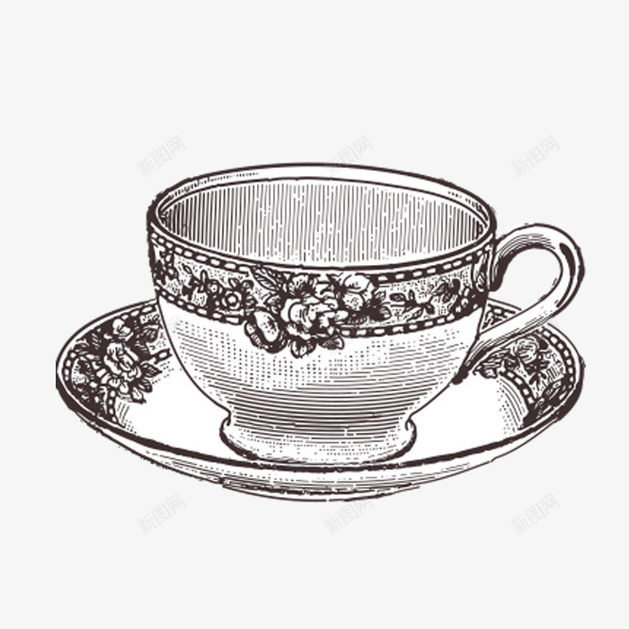 花纹杯子png免抠素材_88icon https://88icon.com 卡通 手绘 杯子 碟子 简图 简笔 素描 黑色
