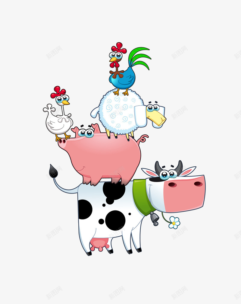 卡通动物叠罗汉png免抠素材_88icon https://88icon.com 公鸡 动物叠罗汉 卡通动物叠罗汉 奶牛 猪 矢量动物叠罗汉 羊