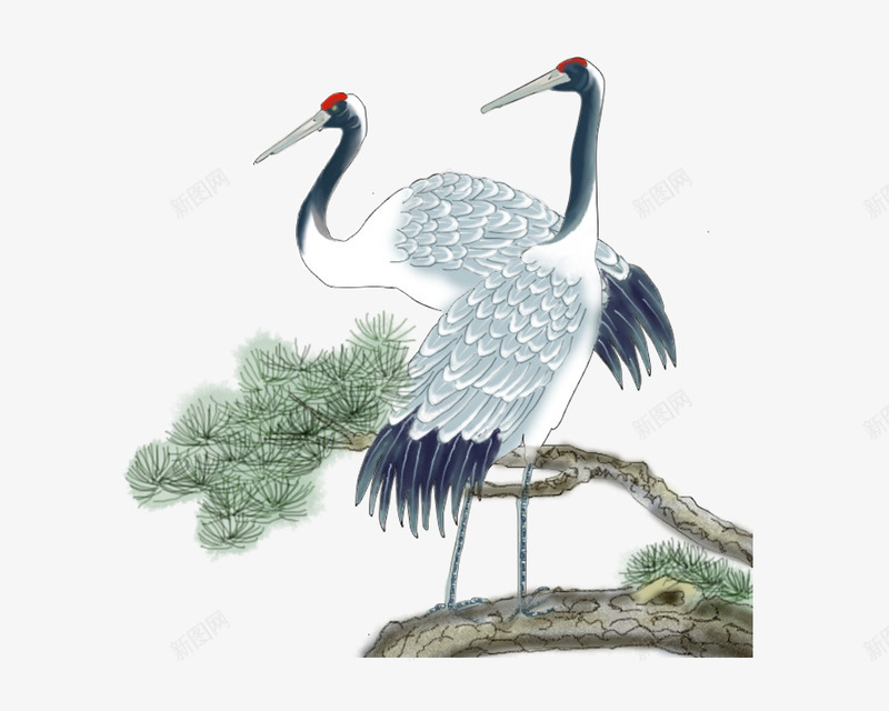 鹤落松树png免抠素材_88icon https://88icon.com 中国风 国画 松树 白鹤 鹤图案 鹤落松树