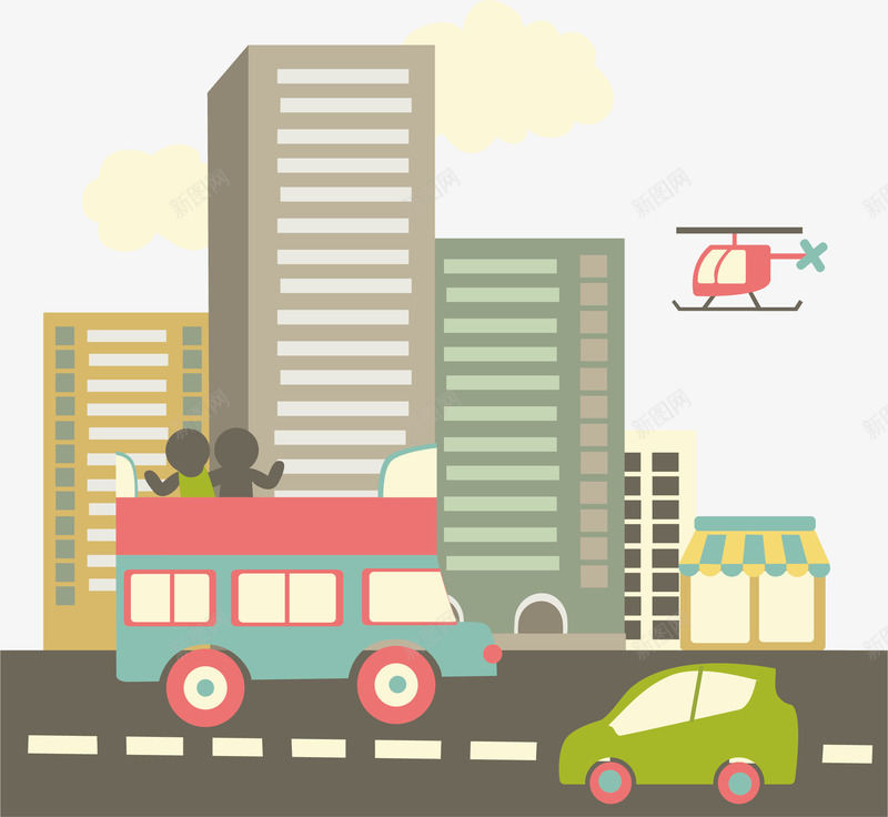 卡通手绘水彩城市png免抠素材_88icon https://88icon.com 公路 卡通手绘 城市 建筑 房子 水彩 汽车 高楼大厦
