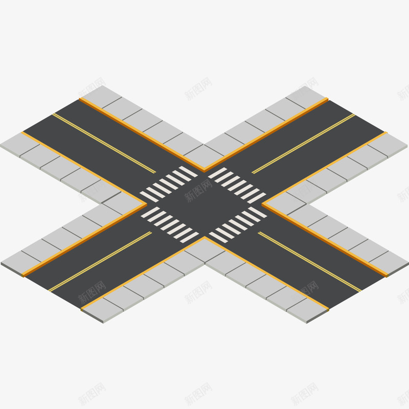 四岔公路png免抠素材_88icon https://88icon.com 公路 卡通 四条 手绘 灰色 相交 线条 黄色 黑色