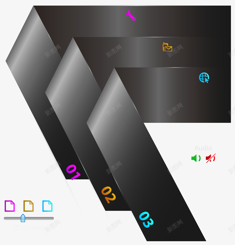 黑色系折叠商务png免抠素材_88icon https://88icon.com 丝带 折叠 数字列表 立体