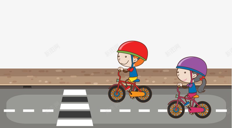 骑自行车儿童png免抠素材_88icon https://88icon.com 卡通人物 卡通路面 自行车 马路 骑车人物