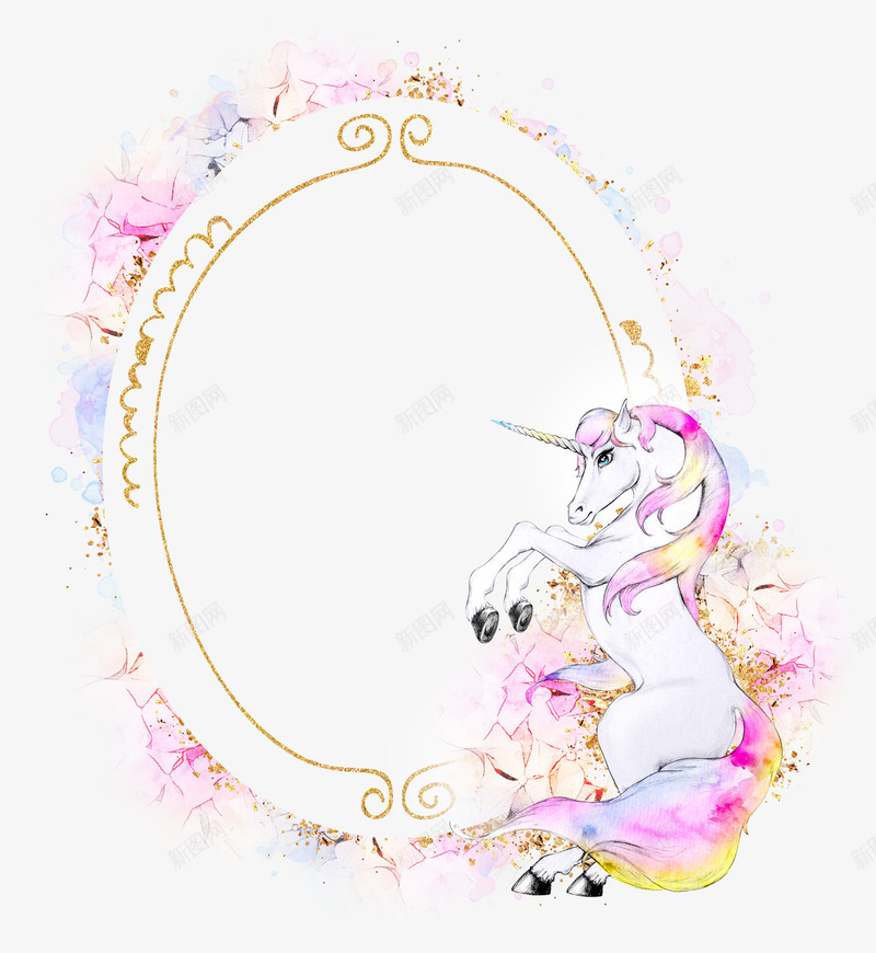 手绘小马促销吊牌图png免抠素材_88icon https://88icon.com 动物 卡通手绘 宠物 小马 水彩 边框 金色 马儿