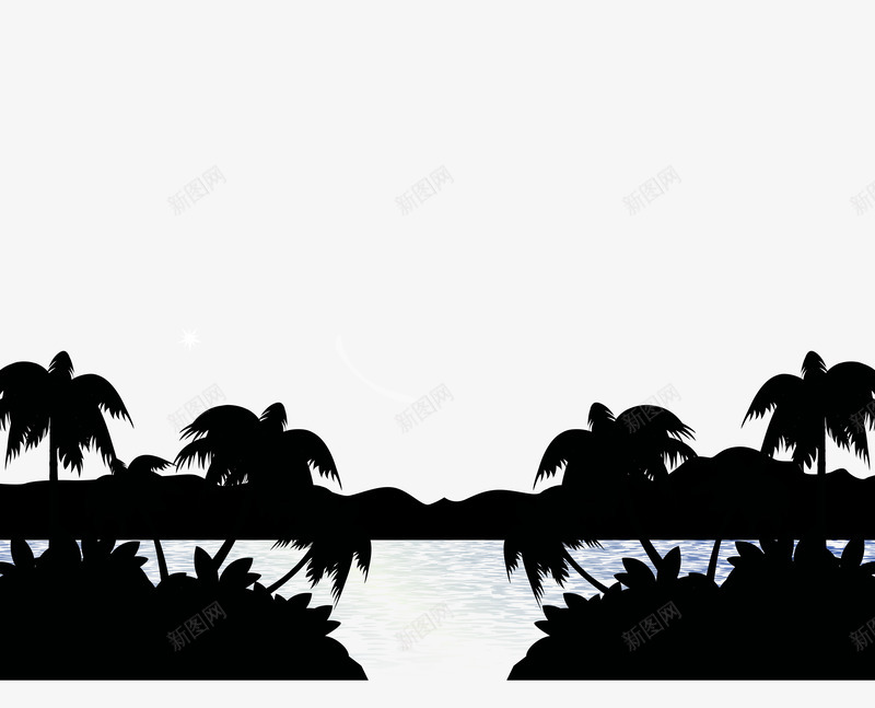 椰树海边矢量图ai免抠素材_88icon https://88icon.com 剪影 椰树 海边 黑色 矢量图