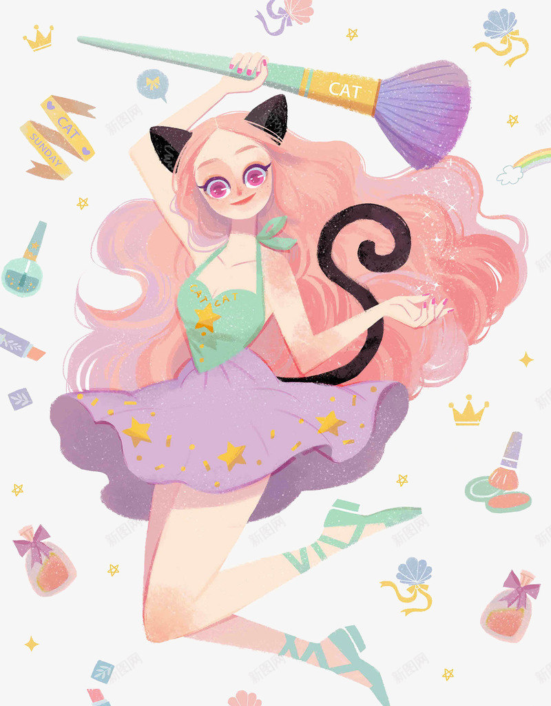 卡通猫咪女孩png免抠素材_88icon https://88icon.com png图形 png装饰 化妆品 女孩 手绘 装饰